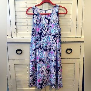 🐚 Lilly Pulitzer Luella swing Dress medium womens deep sea navy shells beach